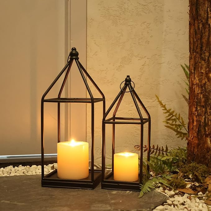 DECORKEY Farmhouse Outdoor Lantern Decor, Set of 2 (18’’&14’’) Black Metal Lanterns Decor... | Amazon (US)