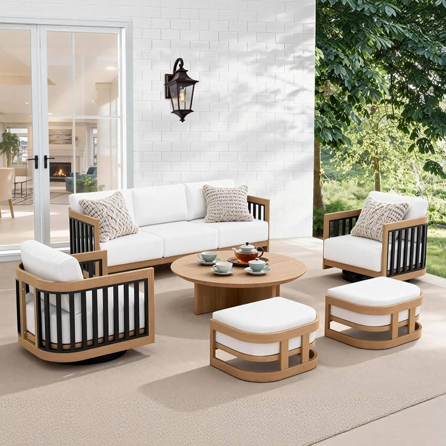PEAK HOME FURNISHINGS Sereno Aluminum 6 Pieces Patio Swivel Conversation Sofa Set, Outdoor Sectio... | Amazon (US)