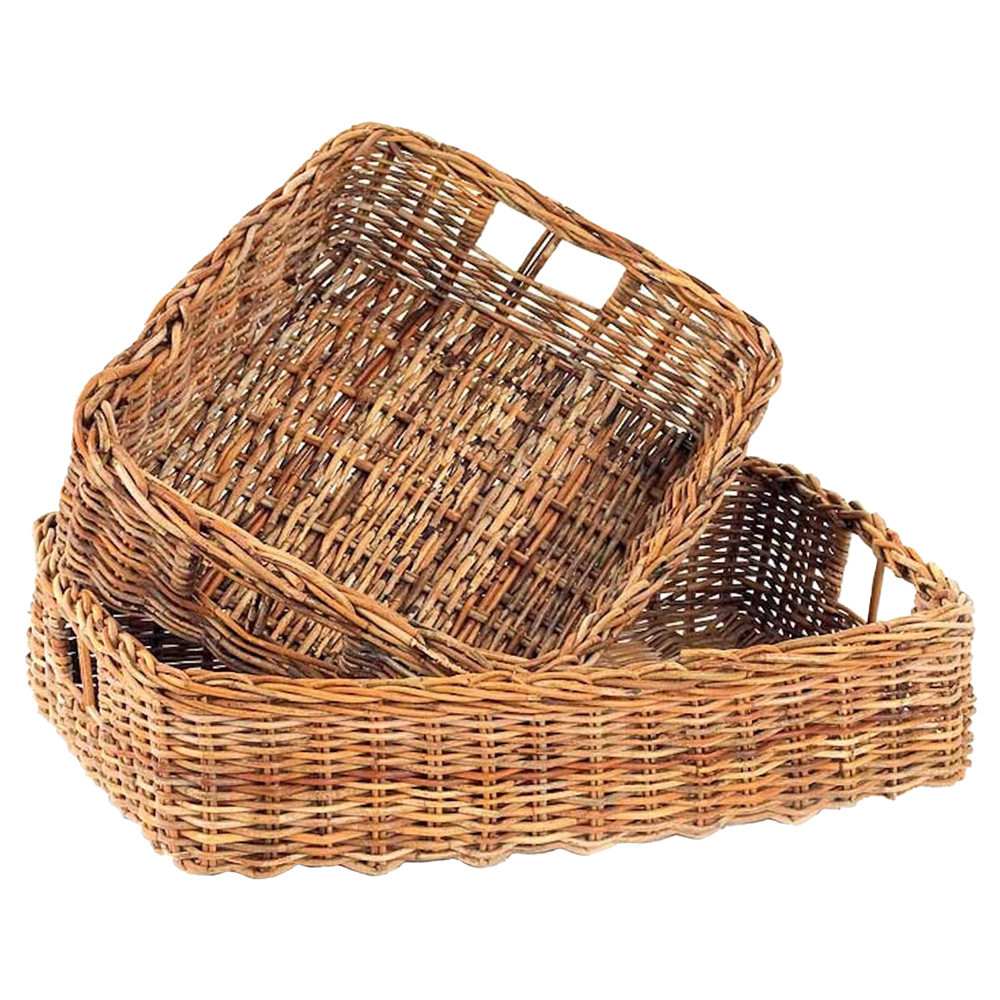 Camilla Coastal Beach Natural Woven Rattan Decorative Basket - Set of 2 | Kathy Kuo Home