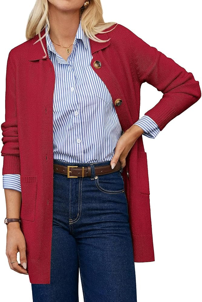 GRACE KARIN Women's Fall Long Cardigan Sweaters with Pockets, Button Knit Blazer Trendy, Open Fro... | Amazon (US)