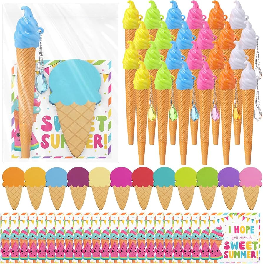 24 Sets End of Year Gift Ice Cream Ballpoint Pen Sticky Notes Ice Cream Party Supplies Kit for Su... | Amazon (US)