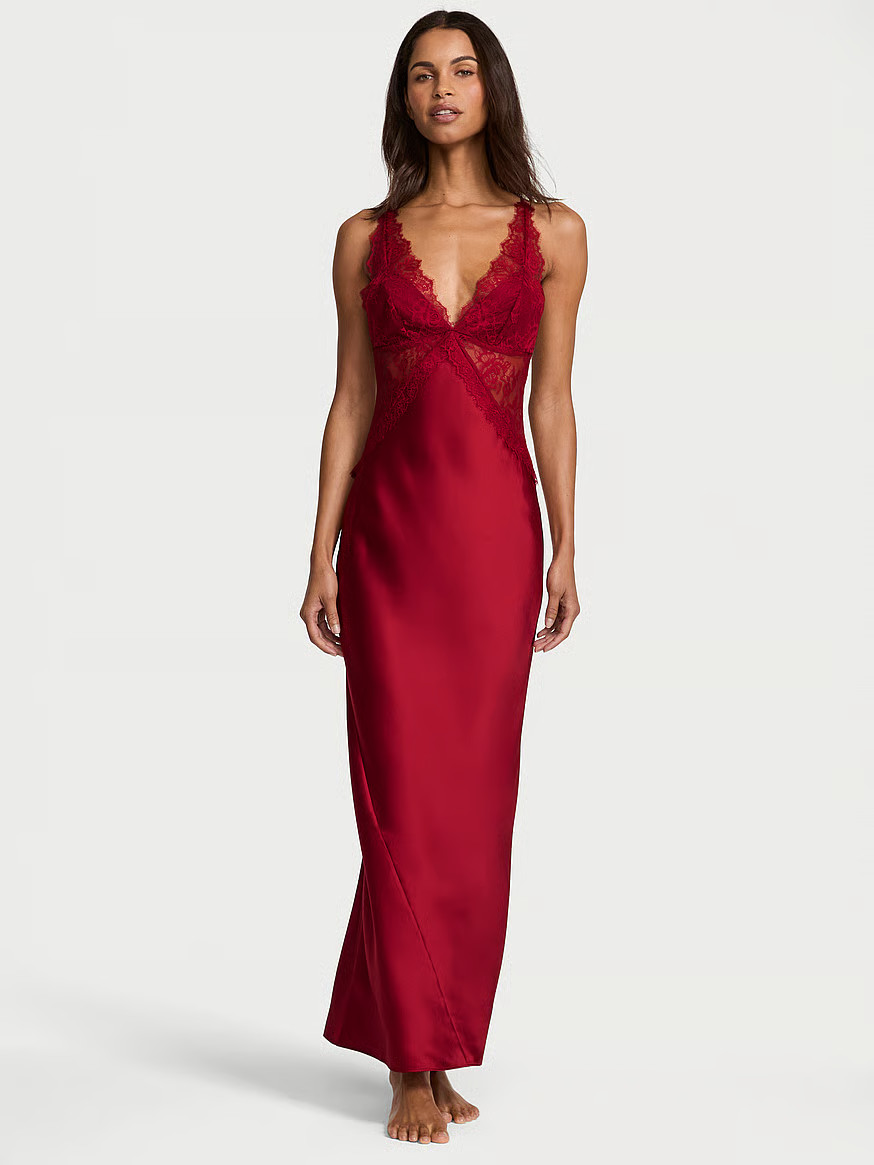 Buy Satin Rose Lace Long Slip Dress, Ready Red - Order Slips online - Victoria's Secret US | Victoria's Secret (US / CA )