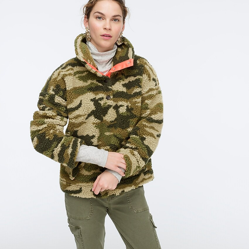 Snap-collar sherpa fleece sweatshirt in camo | J.Crew Canada