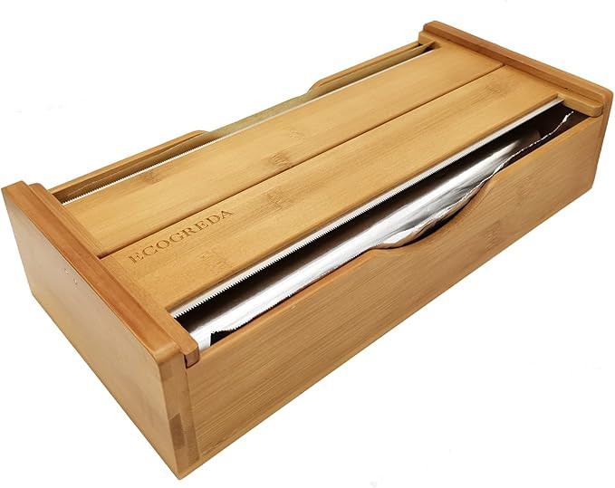ECOGREDA Bamboo Aluminum Foil Dispenser with Cutter,Parchment Paper Dispenser,Gift Wrap Cutter fo... | Amazon (US)