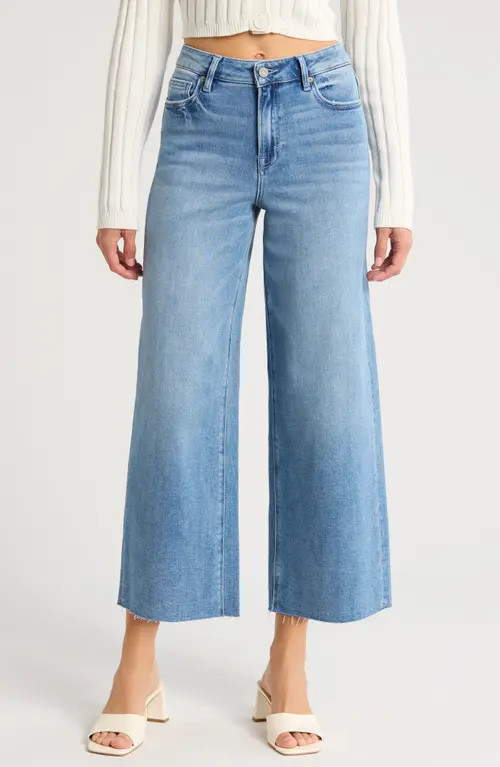 HIDDEN JEANS High Waist Raw Hem Crop Wide Leg Dad Jeans in Medium Wash at Nordstrom, Size 26 | Nordstrom