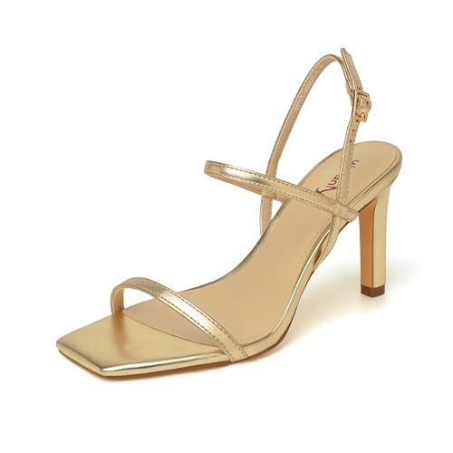 vivianly Women's Strappy Heels for Women Sandals Trendy Square Toe Sandals with Ankle Strap For Weddings, Proms, Parties Gold Size 10 | Amazon (US)