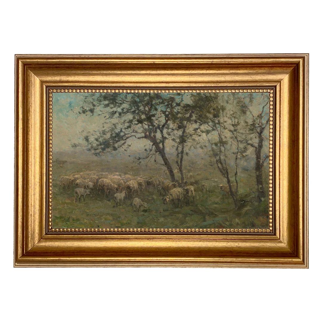 Flock of Sheep Small Landscape Framed Oil Painting Print on - Etsy | Etsy (US)