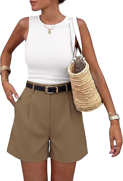 BTFBM Two Piece Sets for Women Spring Matching Set Sleeveless Tank Knit Tops Shorts Business Clot... | Amazon (US)