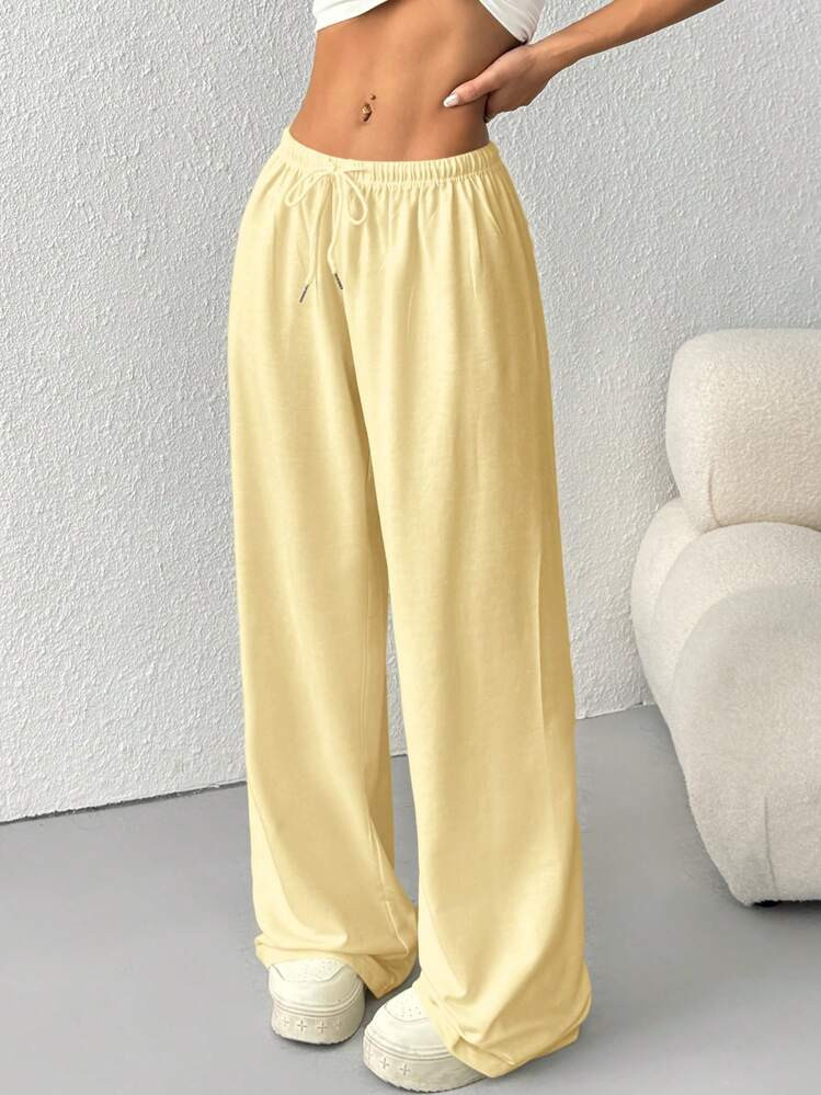 SHEIN EZwear Women's Casual Solid Color Sweatpants, Suitable For Summer,Butter Yellow Graduation,Back To School Outfits,Graduation,Teacher Outfits For Women,Back To School | SHEIN