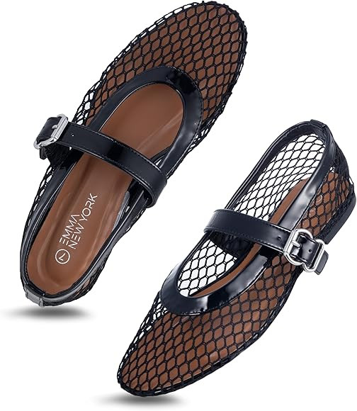 Women’s Mesh Ballet Flats – Fishnet Mary Jane Flats with Adjustable Buckle Strap, Breathable ... | Amazon (US)