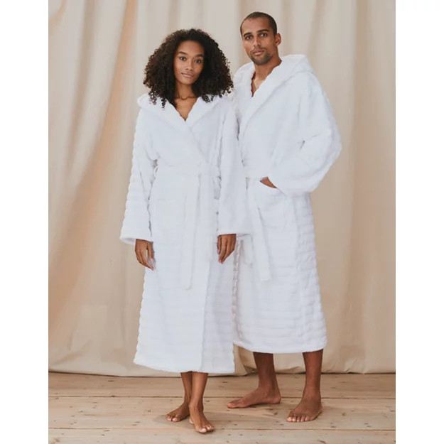 Unisex Organic Cotton Hooded Ribbed Hydrocotton Robe | The White Company UK & ROW
