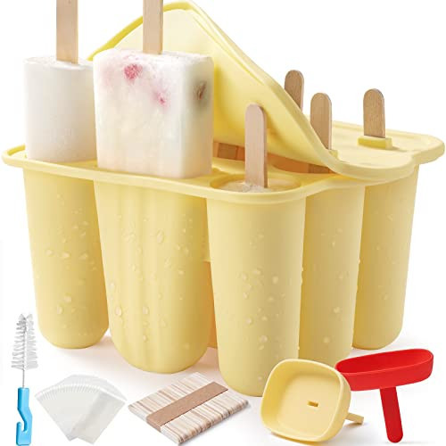 Popsicle Molds for Kids, 9 Pieces Silicone Popsicles Molds BPA- Free Popsicle Maker Ice Pop Mold Ice Pops Maker DIY Handmade Popsicle Maker Mold Set with Sticks+Popsicle Bags, Yellow | Amazon (US)