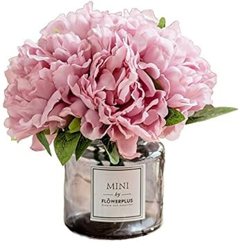 Fresh home ,Artificial Flowers with Vase, Fake Peony Flowers in Gray Vase,Faux Flower Arrangement... | Amazon (US)