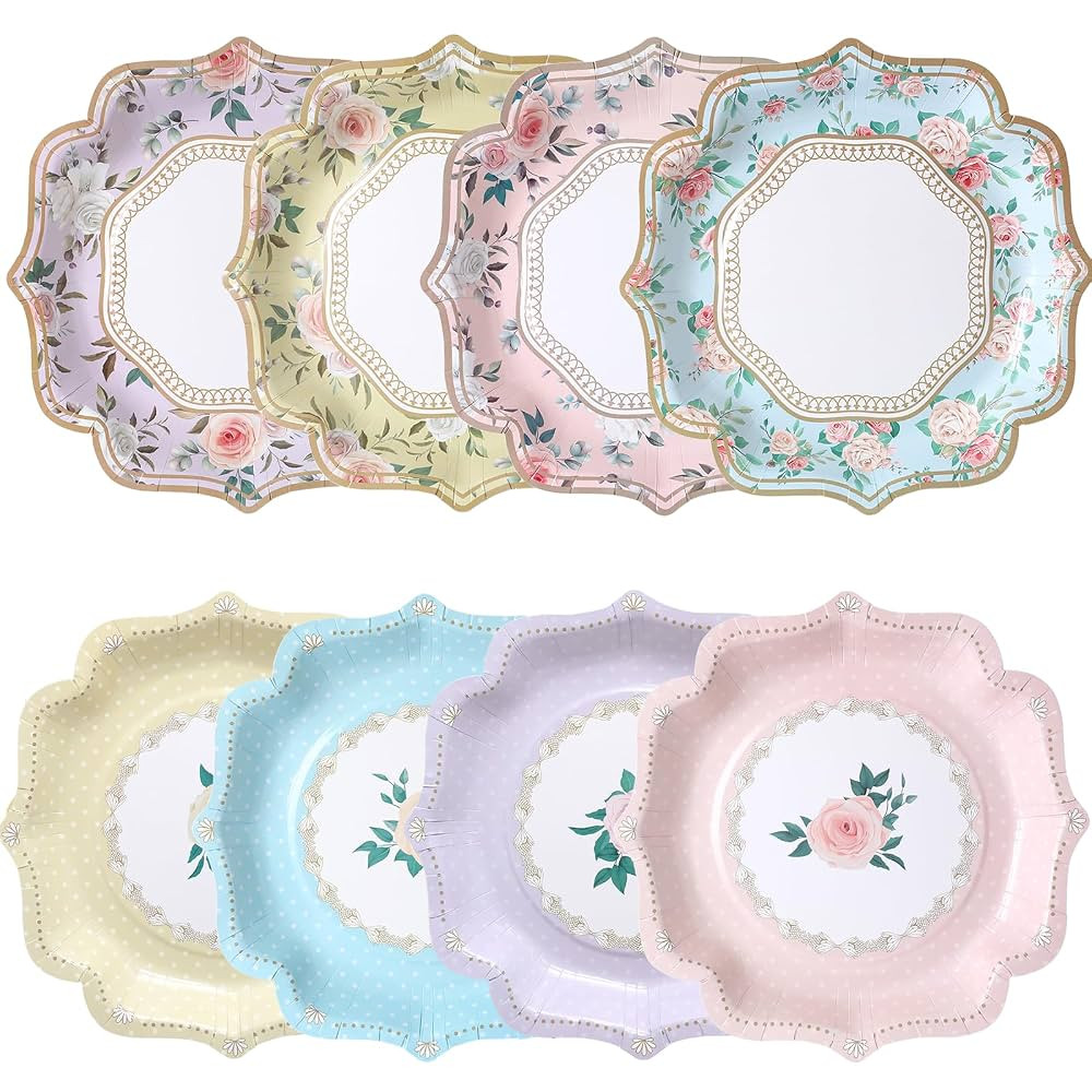 DUBEDAT Floral Paper Plates - 48 PK - 9 Inch Flower Disposable Dinner Plates for Tea Party Baby S... | Amazon (US)