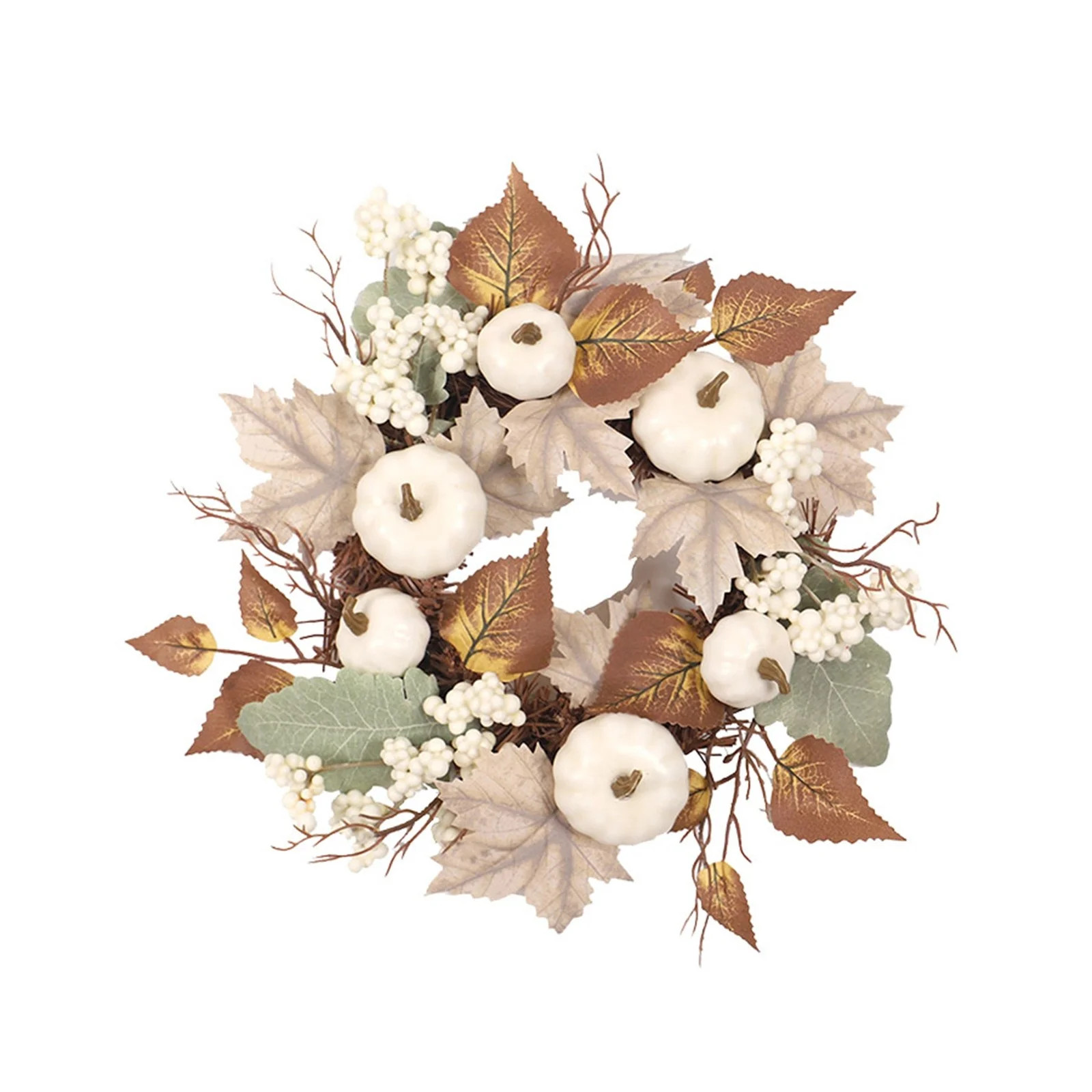 Neutral Fall Wreath Maple Leaf Berry White Pumpkin Wreath Festival Farmhouse Decorative Ornaments... | Walmart (US)