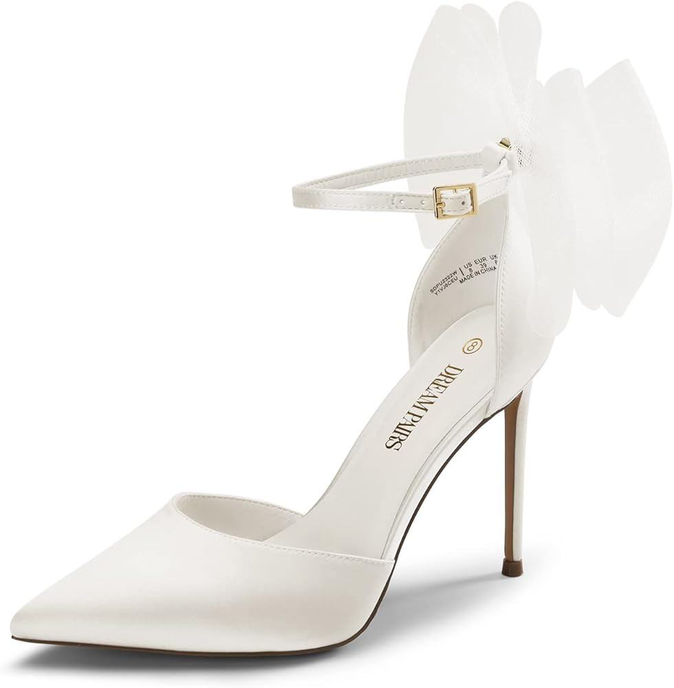 DREAM PAIRS Women's High Heels Strappy Closed Toe Stiletto Pointed Toe Mesh Bows Ankle Strap D'Or... | Amazon (US)