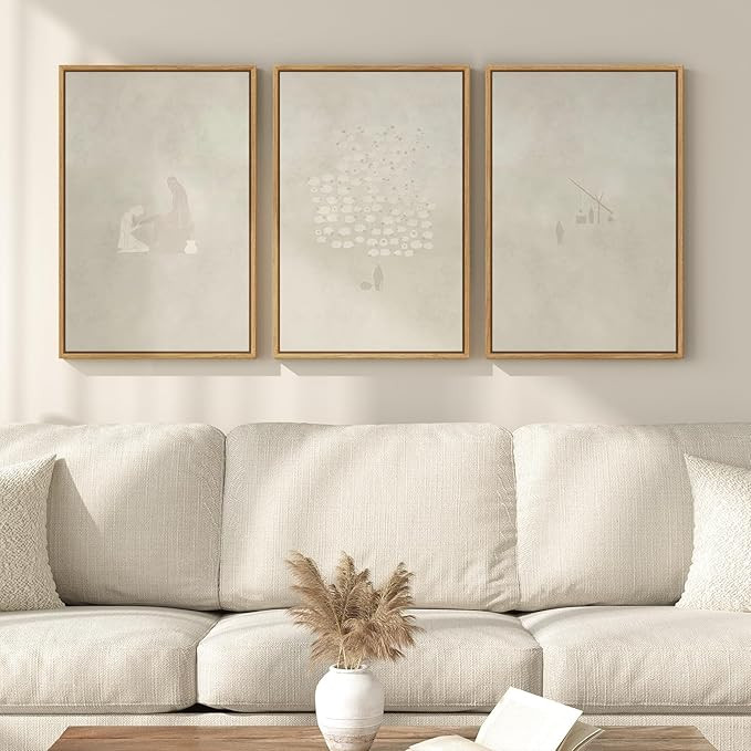Framed Christian Wall Art Set of 3, Neutral Beige Psalm Scripture Canvas Prints, Minimalist Bibli... | Amazon (US)