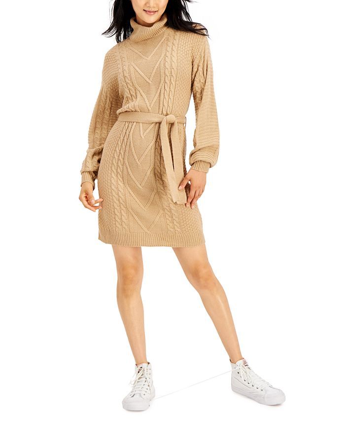 Hooked Up by IOT Juniors' Belted Cable-Knit Sweater Dress & Reviews - Dresses - Juniors - Macy's | Macys (US)