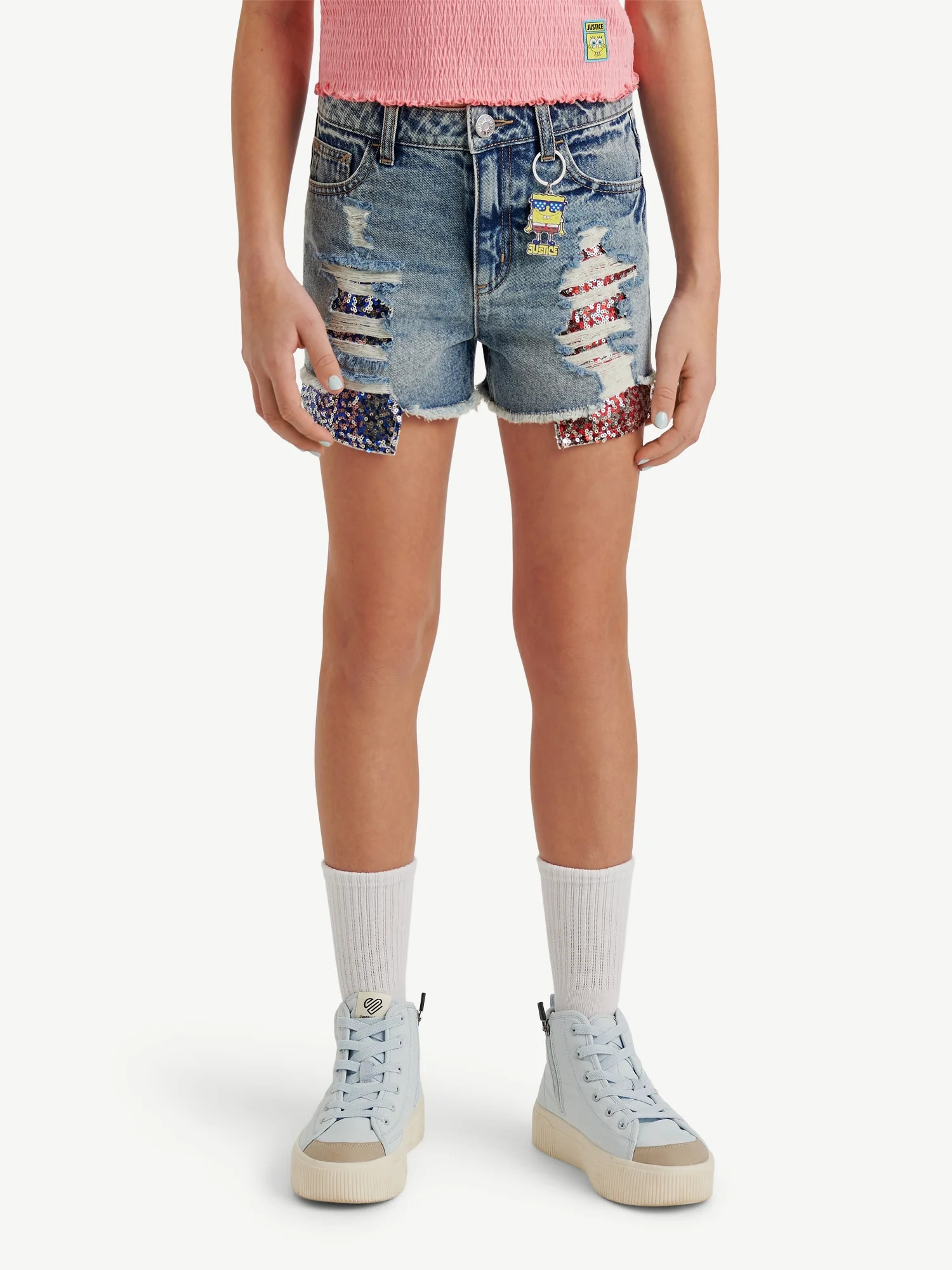 Spongebob X Justice Girls Sequin Denim Short, Sizes 6-18, Slim & Plus | Walmart (US)