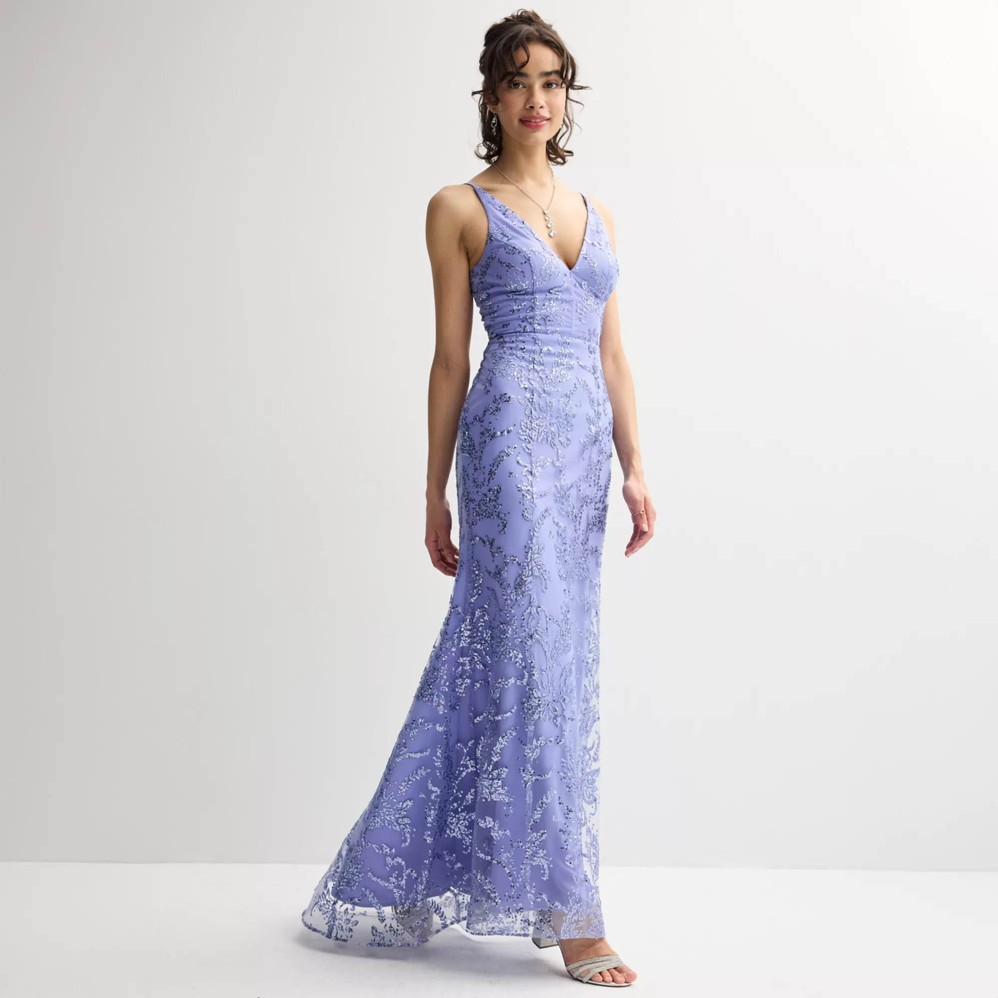 Juniors' Spilling Tea Glitter Mesh V-Neck Tie Back Dress | Kohl's