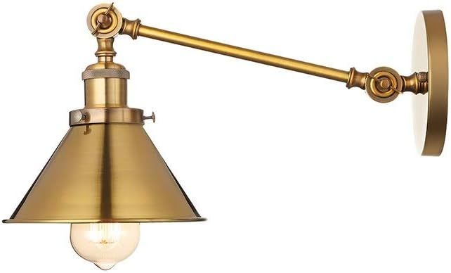 Brushed Brass Finish 1 Light Wall Sconce XINDAR Swing Arm Industrial Lamp with Cone Shade for Bar... | Amazon (US)