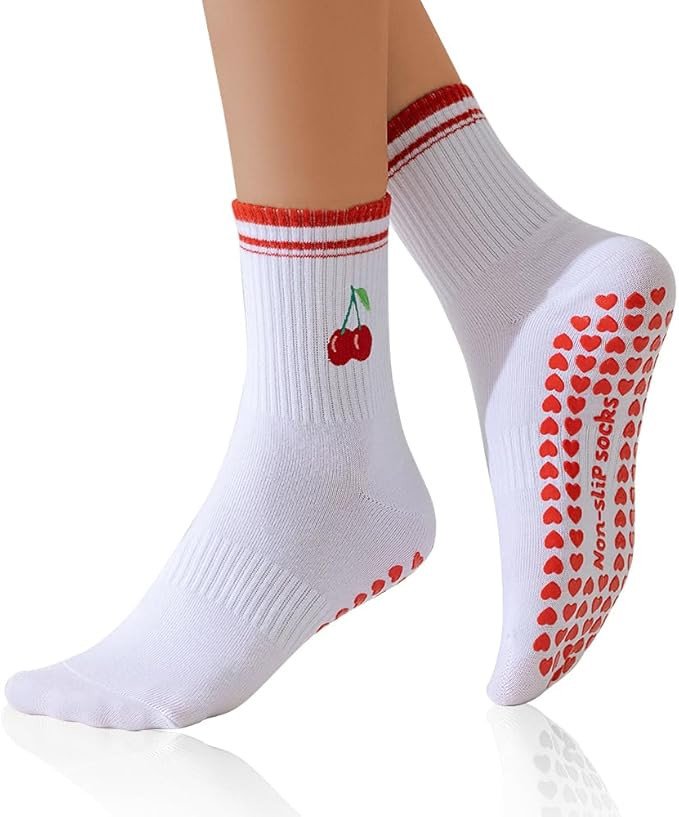 Cute Pilates with Grips Socks for Women Ruffle Frilly Yoga Socks Non Slip Crew Grippy Sock for Ba... | Amazon (US)