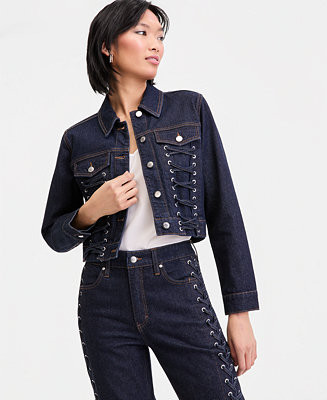 Women's Cropped Lace-Up Denim Jacket, Macy's Exclusive | Macy's