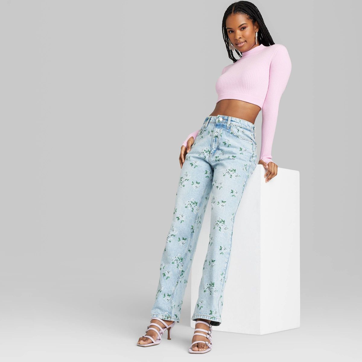 Women's 90's Relaxed Straight Jeans - Wild Fable™ Light Blue Floral 14 | Target