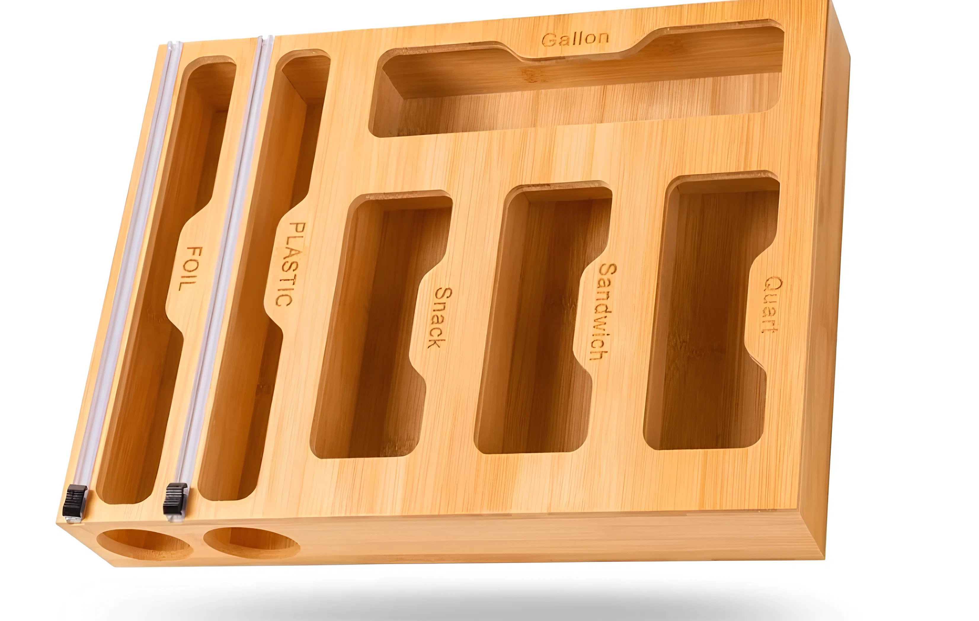 Design Inn Bamboo Ziplock Bag Organizer with Wrap Dispenser - Fits Gallon, Quart, Sandwich & Snac... | Wayfair North America