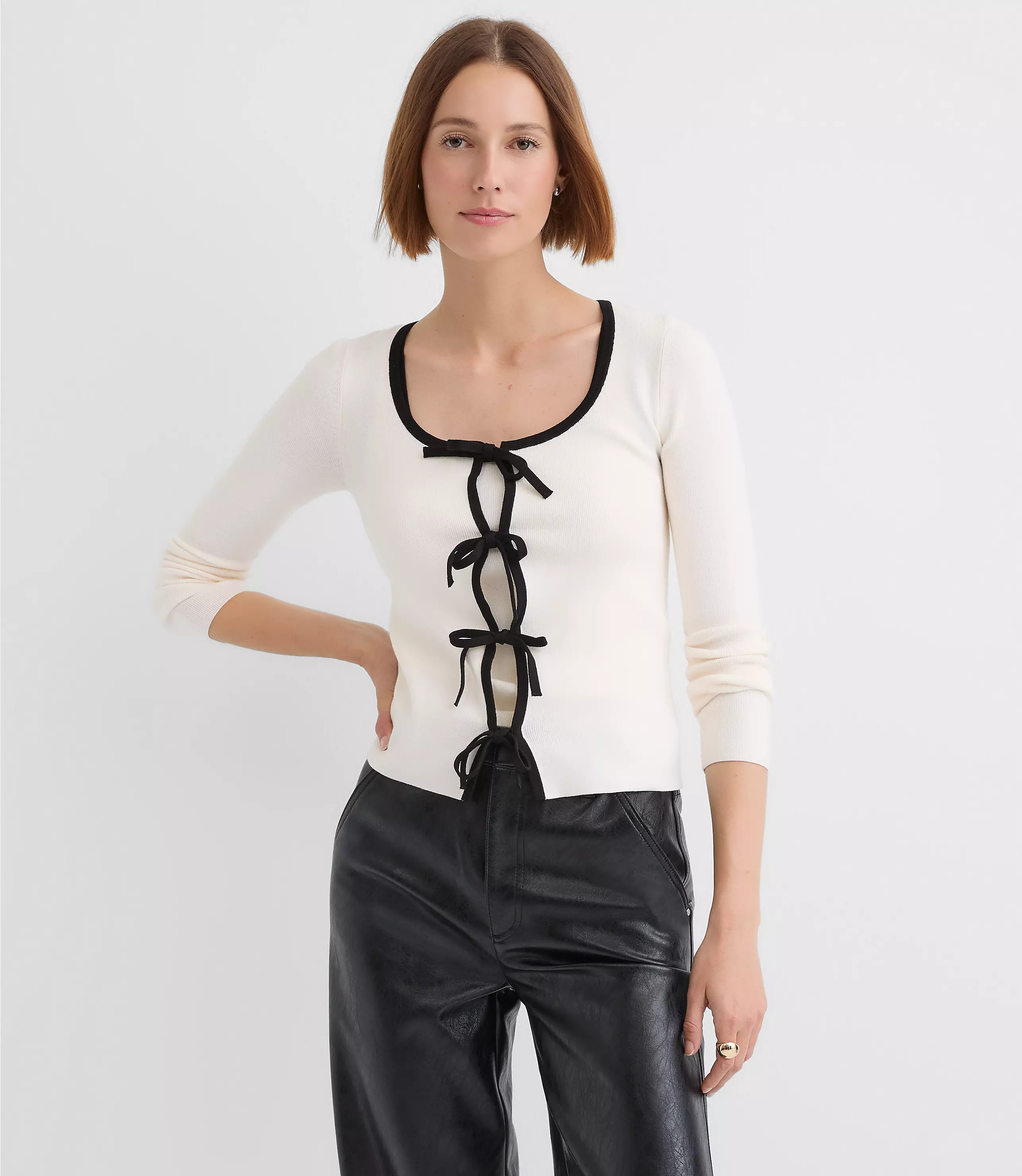 Contrast Bow Cardigan | LOFT