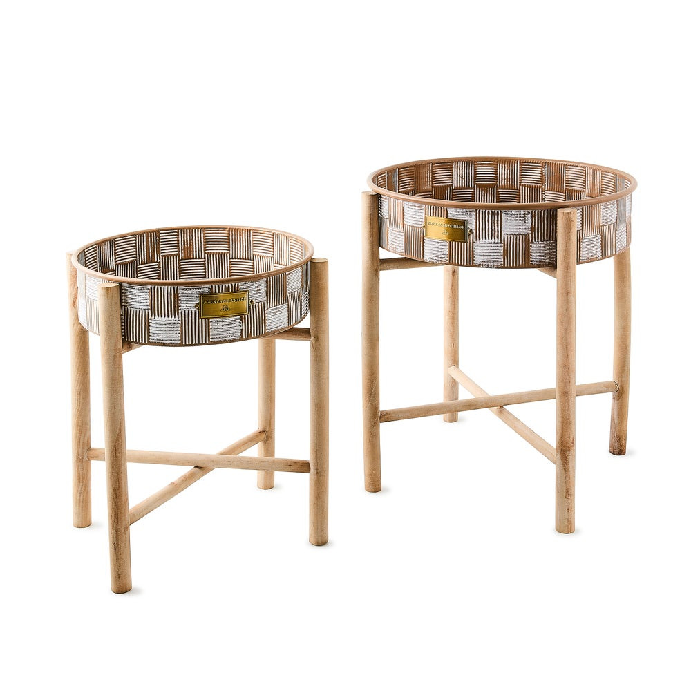Mocha Textured Check Standing Planters, Set of 2 | MacKenzie-Childs