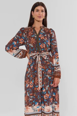 Brown Multi Printed Midi Dress | Avara