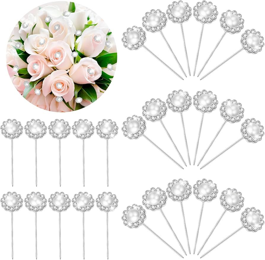 Henoyso 36 Pack Bouquet Pins Diamond Corsage Boutonniere Pins Rhinestone Flower Pins Crystal Flor... | Amazon (US)