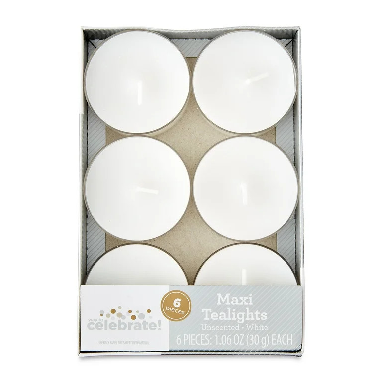 Maxi Tealight Candles, Unscented, White, 6 Count, by Way To Celebrate | Walmart (US)