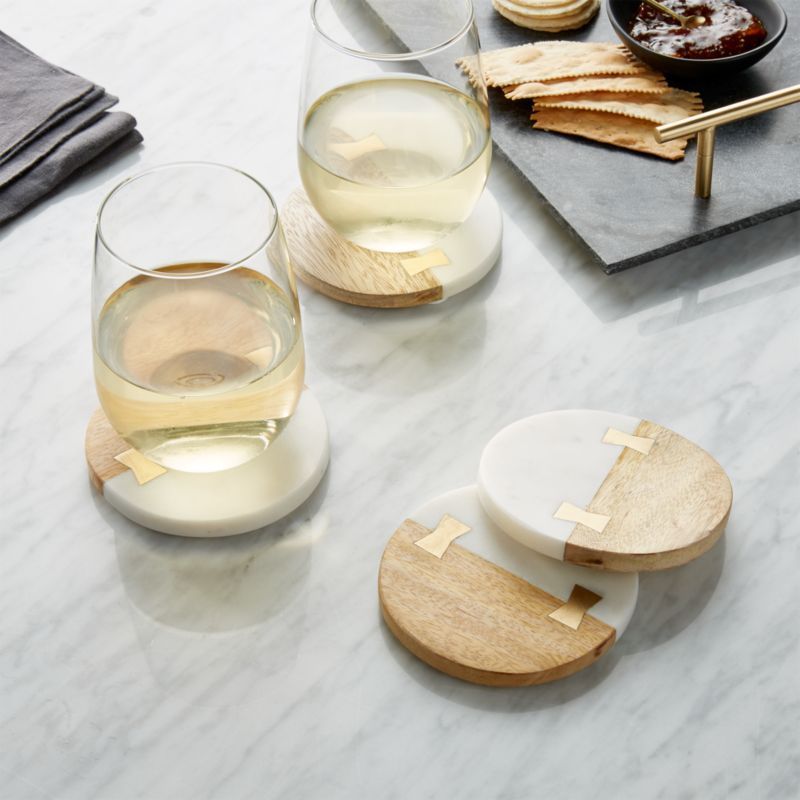 Wood and Marble Coasters, Set of 4 + Reviews | Crate & Barrel | Crate & Barrel