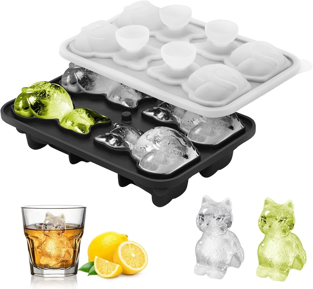 Silicone Ice Cube Tray,Cat 3D Large Ice Cube Molds for Whiskey,Cocktails,Wine,Juice and Bourbon,4... | Amazon (US)