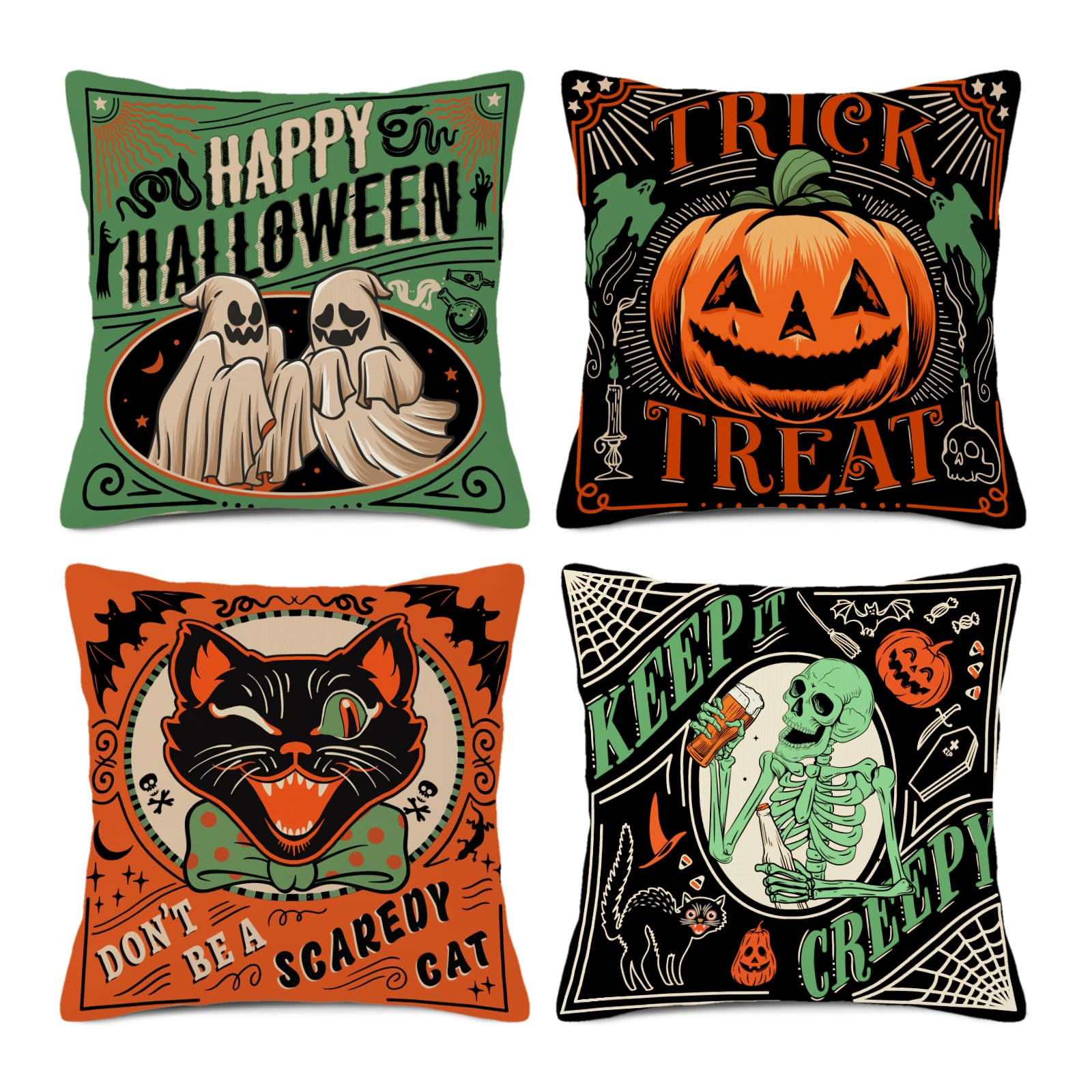 Halloween Pillow Covers 18×18 Set of 4, Vintage Linen Pillow Case Pumpkin Decorative Pillowcase ... | Amazon (US)
