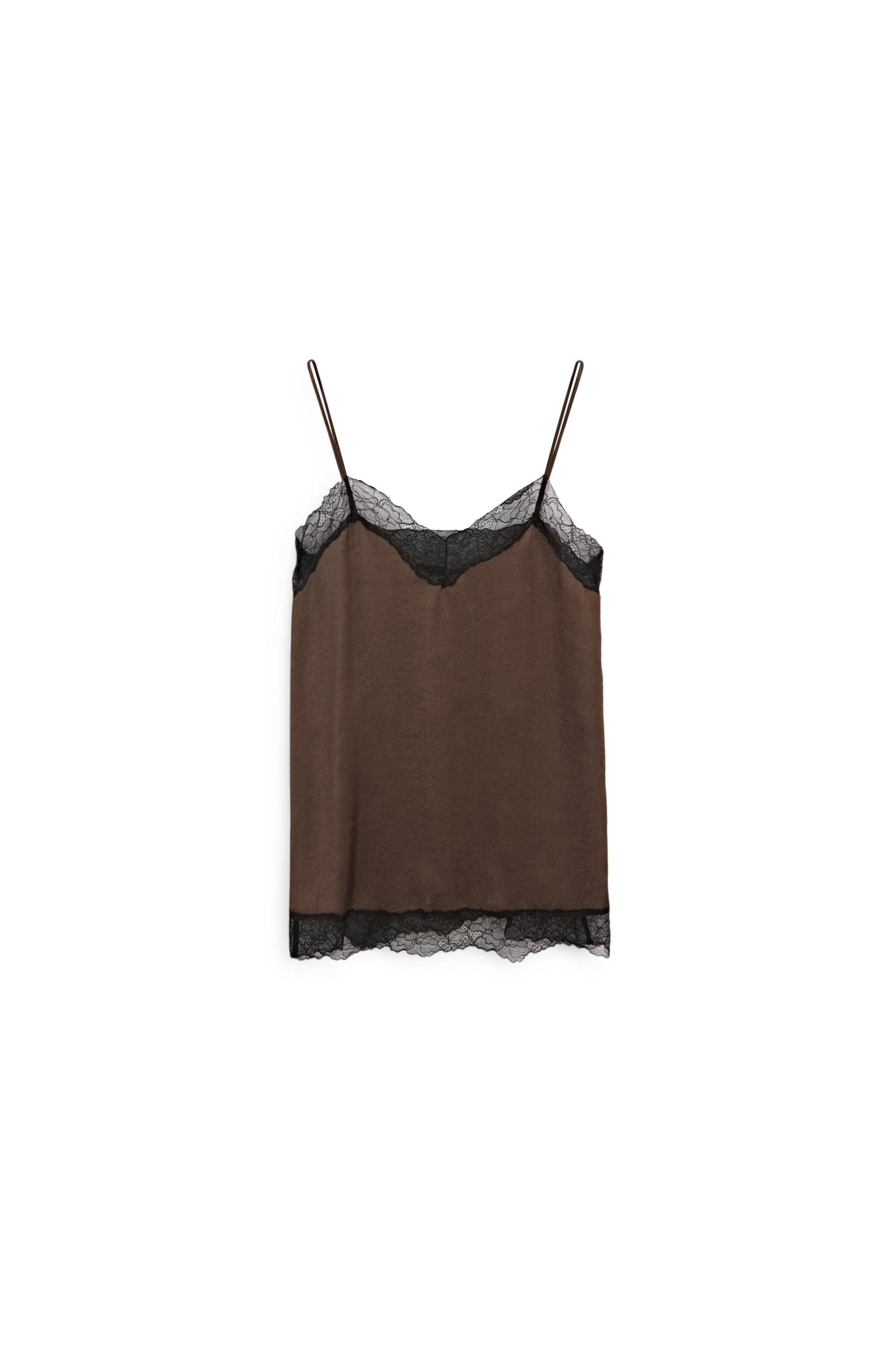 Contrast lace camisole top - BROWN MARL | Massimo Dutti UK