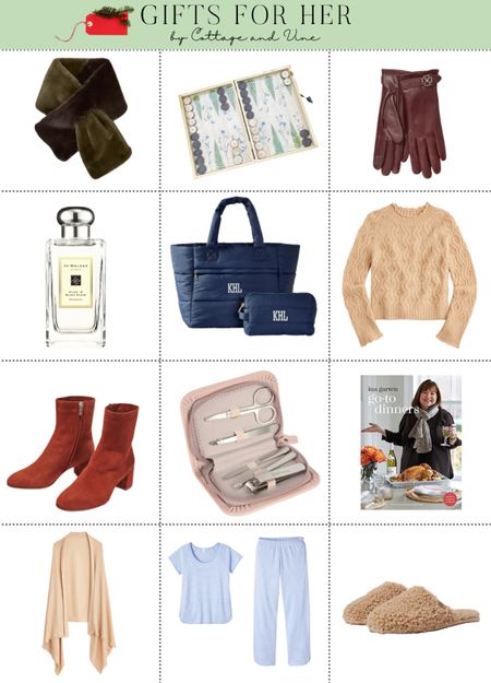 GIFT GUIDE FOR HER faux fur neck warmer, suede boots, luxurious pajamas, cashmere, travel totes, Ina’s latest cookbook #giftsforher

#LTKHoliday #LTKstyletip #LTKSeasonal