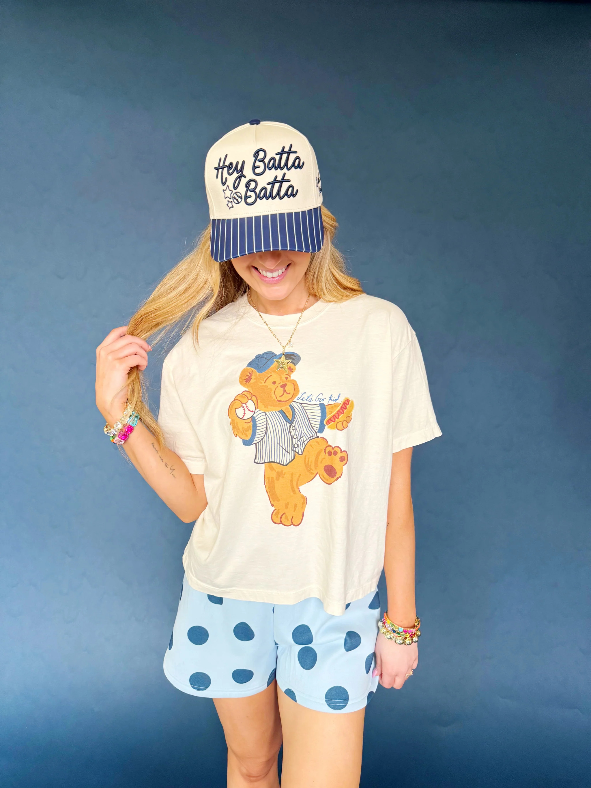 Navy Baseball Teddy Crop Tee | Poppy & Pine