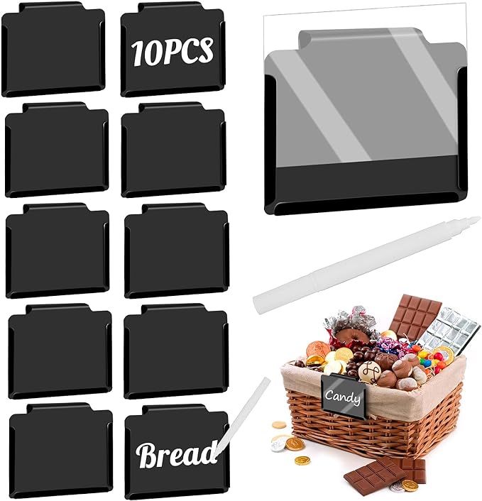 10 PCS Basket Labels Clip, PVC Kitchen Black Clip Label Holder Basket Bin Labels Clip with a Clea... | Amazon (US)