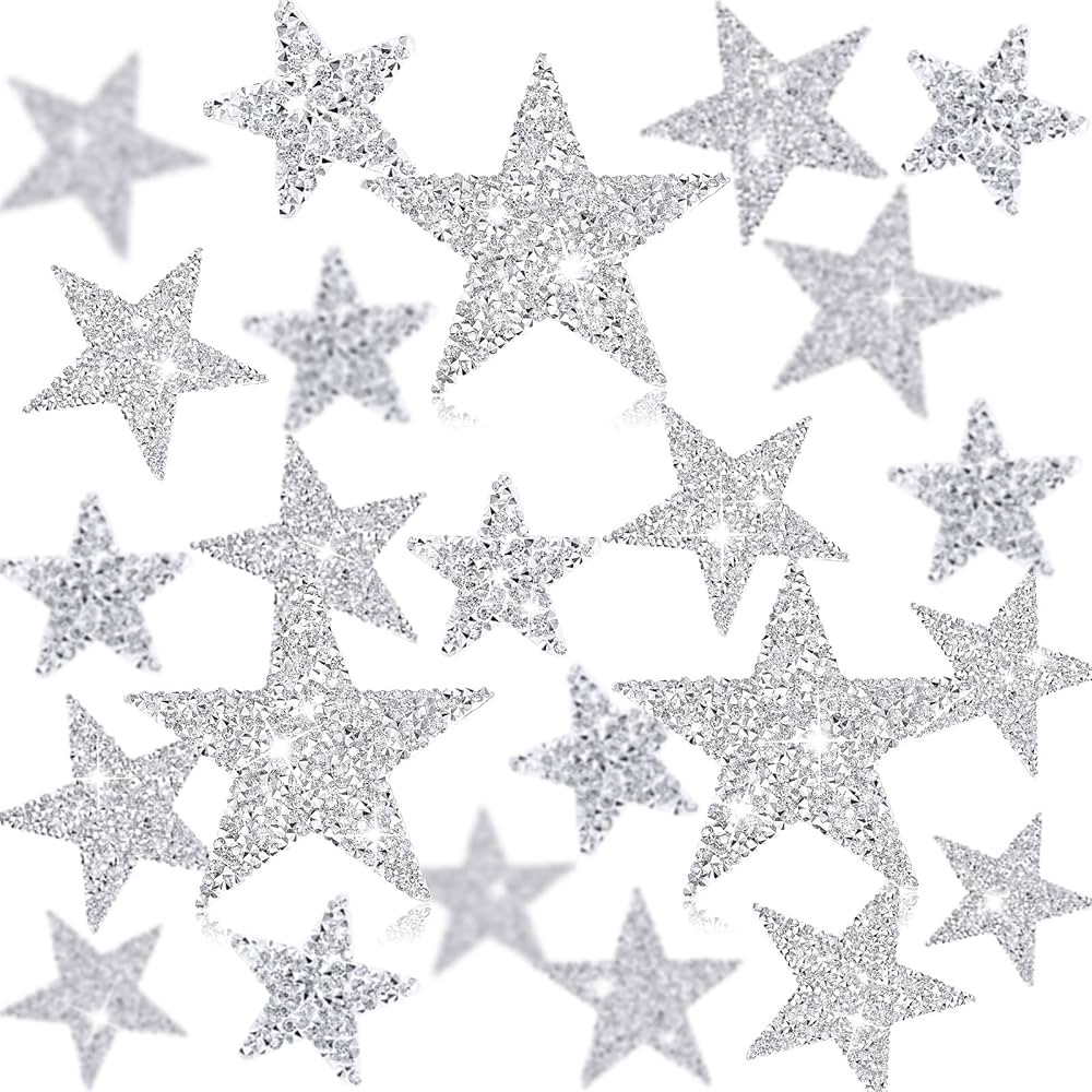 24 Pieces Star Patches Iron On Star Appliques Rhinestone Adhesive Star Iron on Patches Glitter Sh... | Amazon (US)