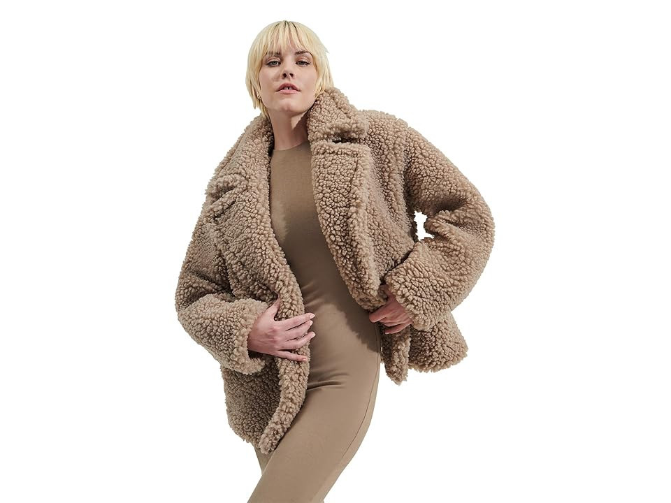 UGG Gertrude Short Teddy Coat Women's Coat Putty : MD, Fleece/Polyester | Zappos
