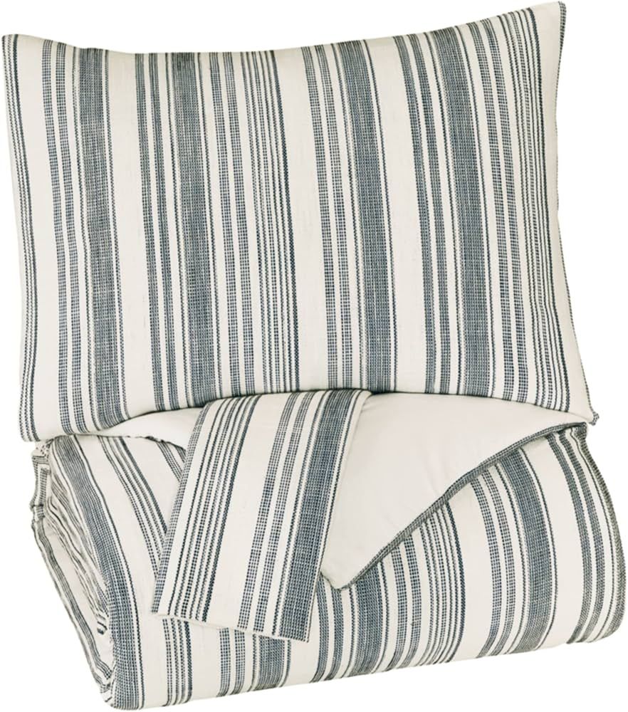 Signature Design by Ashley Reidler Cottage Striped 3 Piece Comforter Set with Shams, Queen, White... | Amazon (US)