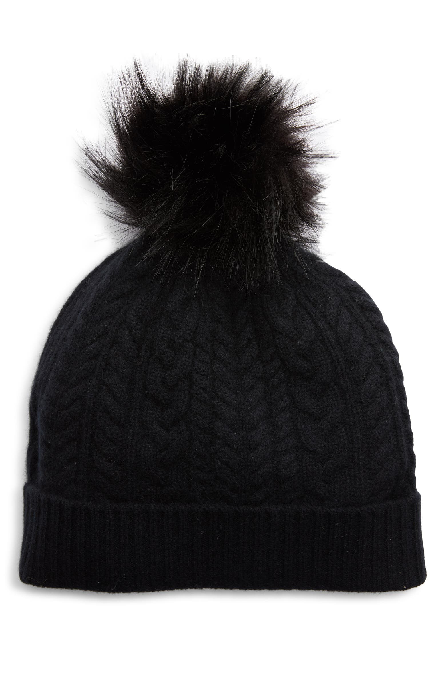 Cash Chunky Faux Fur Pom Cashmere Beanie | Nordstrom