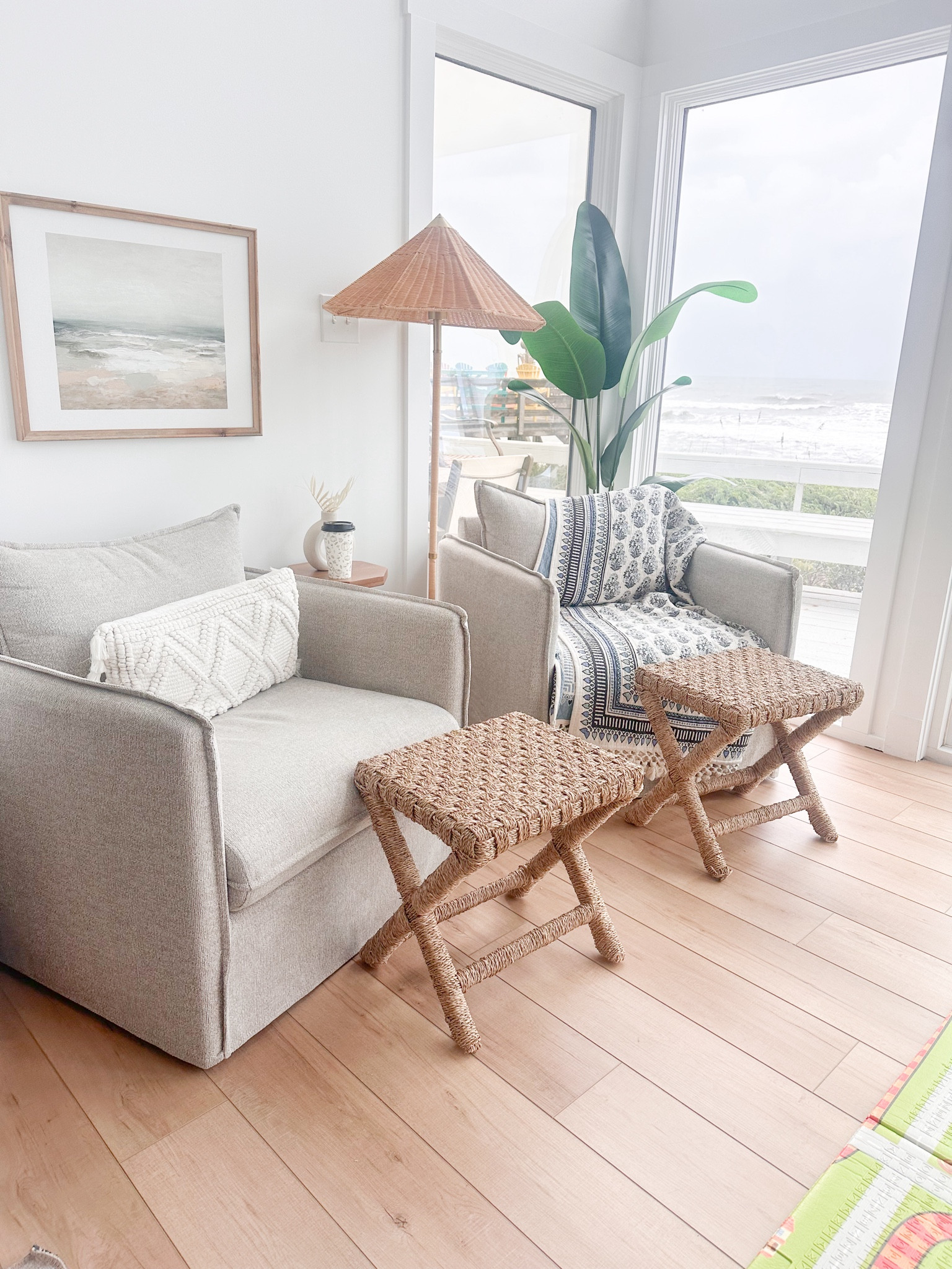 Our beach house getaway, my favorite corner for coffee. 
Beach 
Cozy corner 
Coffee corner 
Cozy chairs 
Washable covers 
Serena and Lilly 
Pottery barn 
Target 
Beach decor inspo