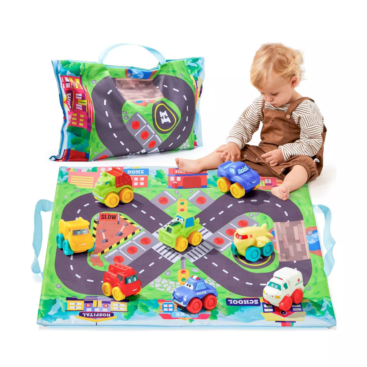 Syncfun 8 PCS Rubber Cartoon Cars with Play Mat, Mini Bath Toy Car for Toddlers, Boy Toys Birthda... | Target