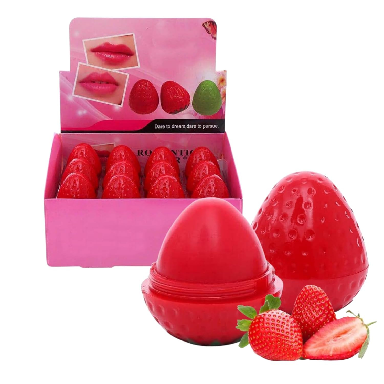 24 Pieces Lip Balm Strawberry Lovely Shaped Women Girl Lip Balm Lasting Moisturizing Lip | Amazon (US)