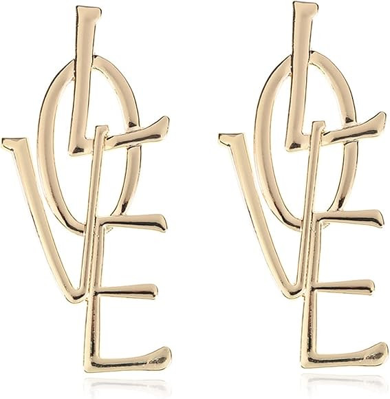 RCHENGYANUIMA Punk Love Letter Large Long Drop Dangle Earrings Statement Jewelry Gift for Women G... | Amazon (US)