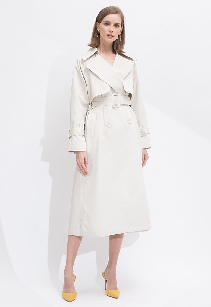 Mesh Spliced Double-Breasted Belted Trench Coat | Chicwish